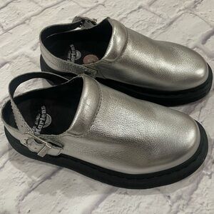 Dr. Martens Laketen Slingback Mule Womens 8 Mens 7 Silver Metallic Leather